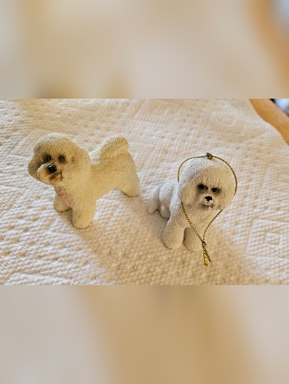 2 Plush Bichon Frise Dog Figurines - Soft White